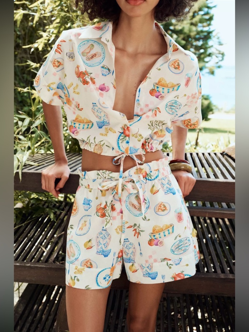 New ZARA Paper Bag Printed Bermuda Shorts